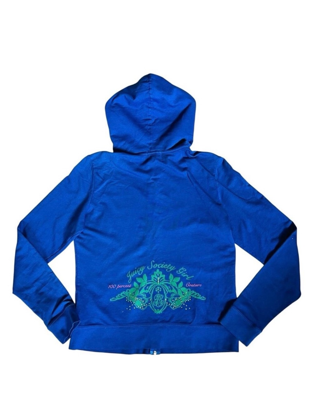 Juicy Couture Women’s XL Vintage Blue Y2K Embellished Hoodie Full Zip Sweatshirt